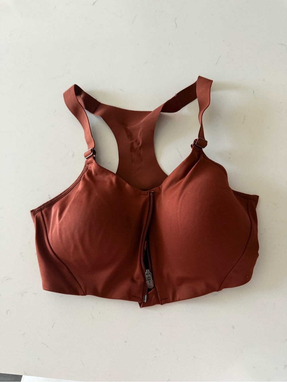 Front-Zip Racerback Sports Bra in Rust *read description*